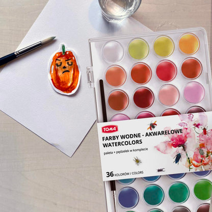 Watercolour Paint Set, 36 Vivid Colours in Case, Paintbrush Included, Ideal Watercolour Set for Artists, Amateur Hobbyists