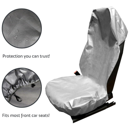 2 pcs Universal Waterproof Oil-Proof Garage Car Seat Cover - Heavy Duty Protection for Mechanics, Construction Workers (Silver)