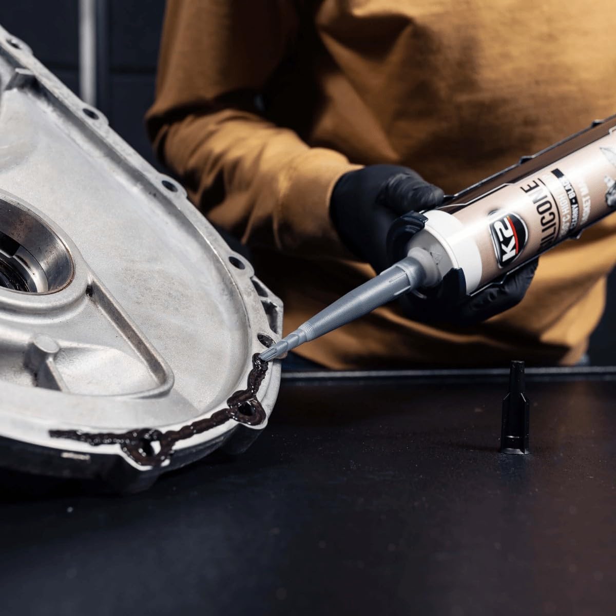 K2 Black Silicone 300g High-Temperature +350 C Gasket Maker - Sealant for Engine Parts & Automotive