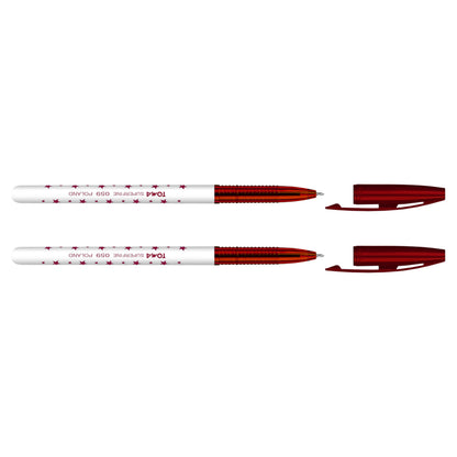 Ballpoint Pens, Smudge Free Ballpoint Pens, Extra Fine Point 0.5 mm, Ideal for School, Office, Everyday Use (Red, 2 Pens)