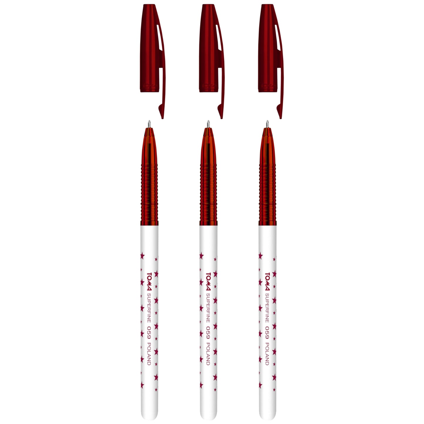 Ballpoint Pens, Smudge Free Ballpoint Pens, Extra Fine Point 0.5 mm, Ideal for School, Office, Everyday Use (Red, 3 Pens)