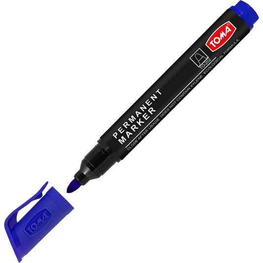 Blue Permanent Marker Pen - Waterproof 2.0 mm Fibre Tip - Durable Writing Marker for Cardboard, Plastic, Metal, Glass, Wood