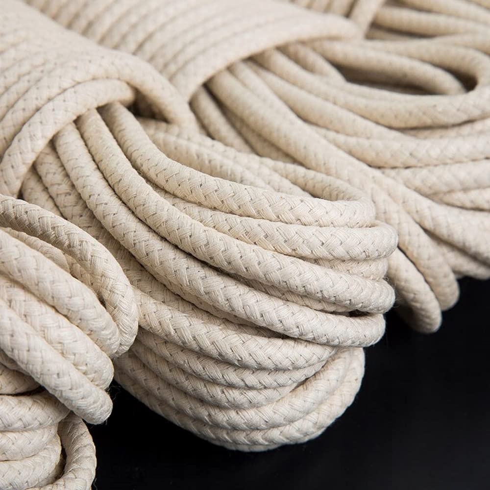 Cotton Rope, Natural Woven Cotton Thread - 50 m / 164 ft of 10 mm Thick Soft for DIY Crafts, Decking Rope, Gardening, Bundling