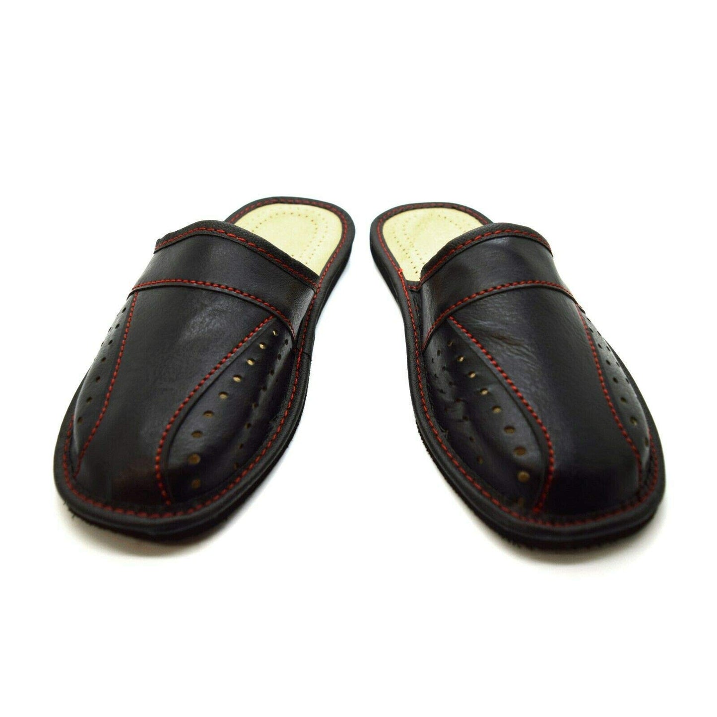Men's Leather Slippers Shoes Comfort Sandals Slip On Mules Black (Size UK 10)