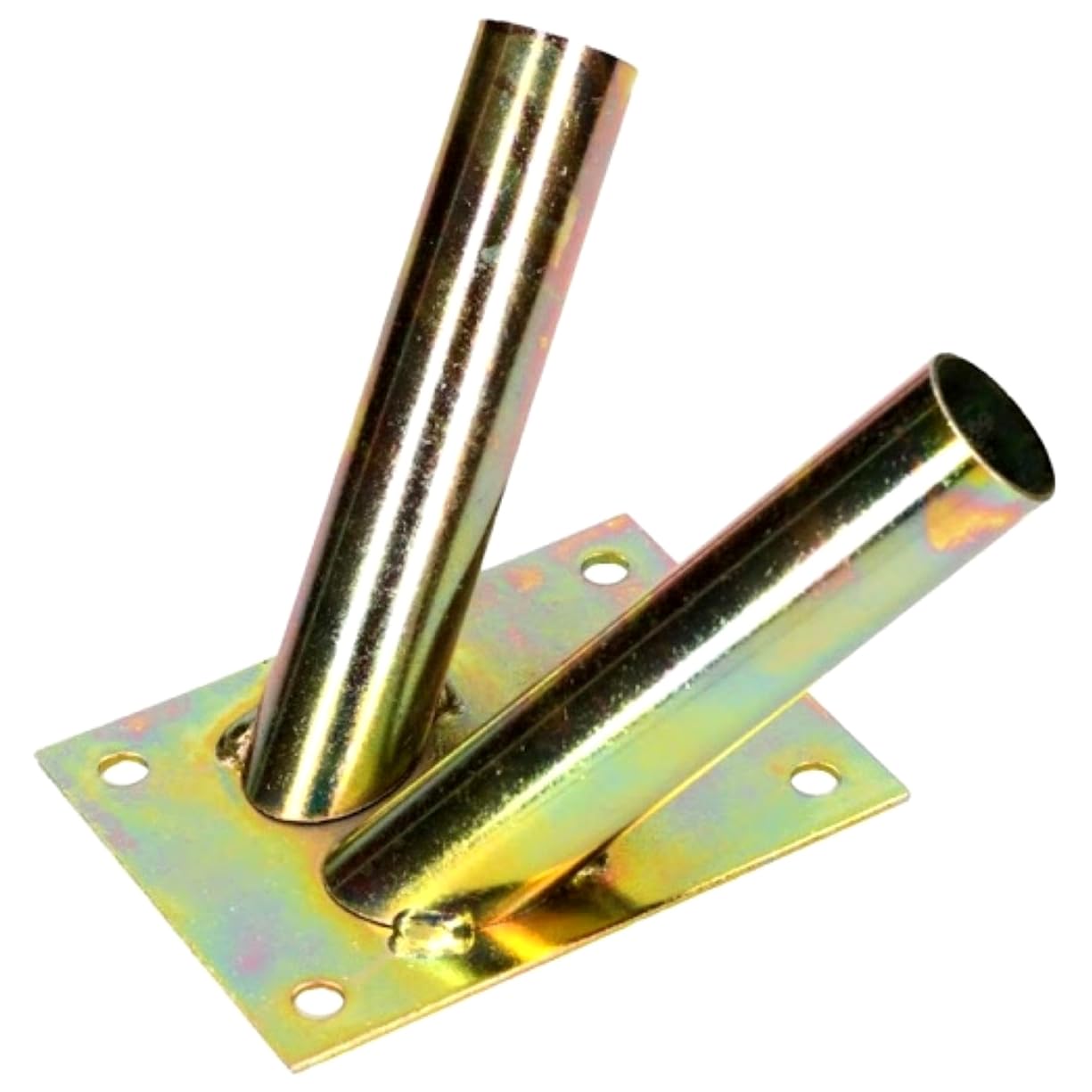 Double Flag Pole Holder - Wall Mounted Flag Pole Bracket, Galvanised (Gold), Rust and Weather Resistant, Heavy Duty