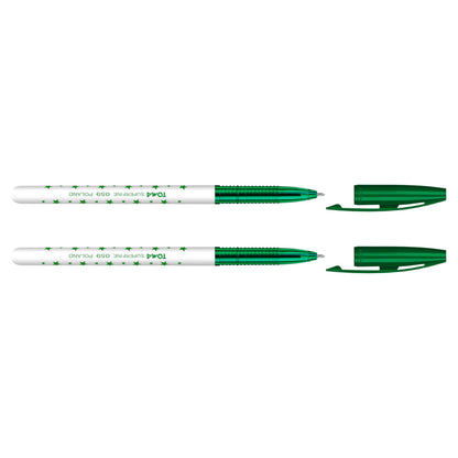 Ballpoint Pens, Smudge Free Ballpoint Pens, Extra Fine Point 0.5 mm, Ideal for School, Office, Everyday Use (Green, 2 Pens)