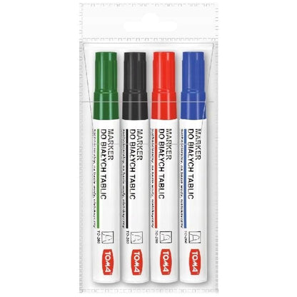 Whiteboard Marker Pens Set of 4 Colours - Dry Wipe Pens Non Toxic Low Odour - Easy Erasable White Board Markers for School Office