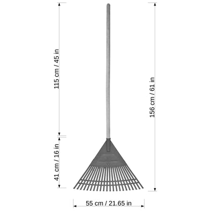 Plastic Garden Rake for Leaves, Lawn, Hay, 55 cm / 21.65 in with 22 Tins, Ideal Gardening Tool (With Handle)