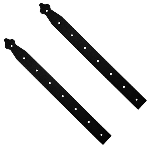 Pack of 2 x 400 mm Dummy Hinge Heads, Black Steel, Vintage False Strap Hinges, Weather Resistant, Rust Proof Powder Coating