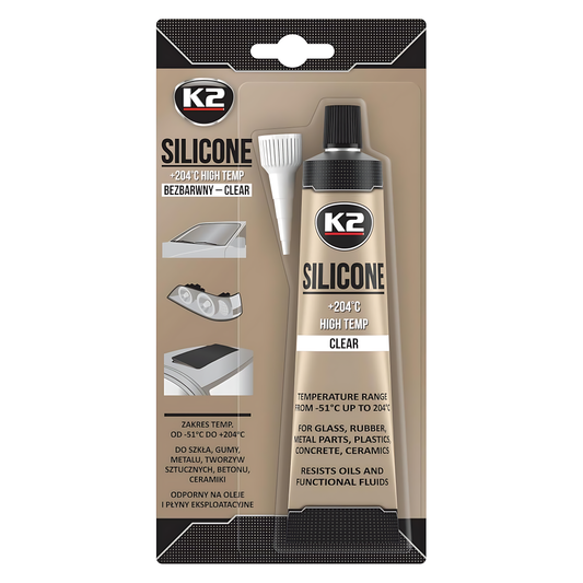 K2 Clear Silicone 85g High-Temperature +204 C Gasket Maker - Sealant for Engine Parts & Automotive