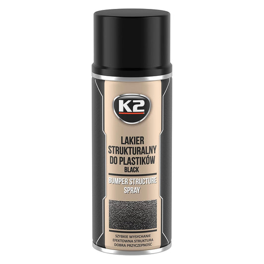 K2 Bumper 400ml Black Textured Paint - Fast-Drying Structural Plastic Paint for Car Bumpers