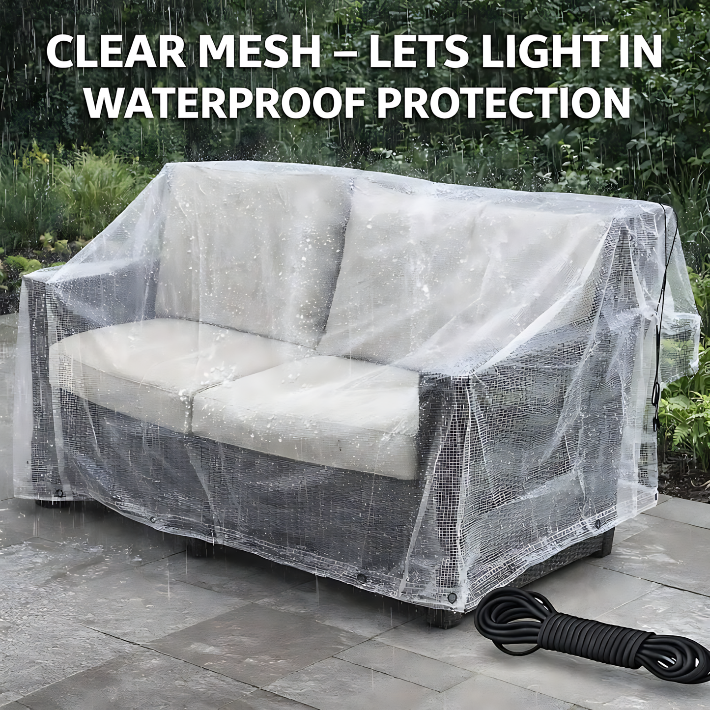 Clear Mesh Tarpaulin 2 x 3 m 100 GSM Waterproof Transparent UV Resistant Poly Mesh Cover, Aluminium Eyelets, 10m Bungee