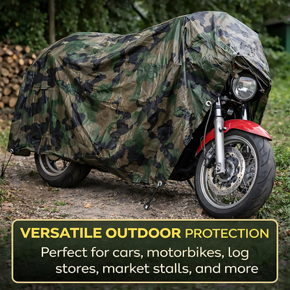 Camouflage Tarpaulin 2 x 3 m 85 GSM Waterproof UV Resistant PE Tarp Sheet, Aluminium Eyelets, Reinforced Edges, 10m Bungee