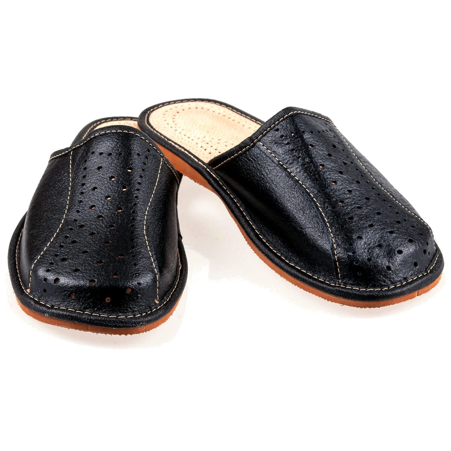 Men's Handmade Leather Slippers 100% Natural Leather (Size UK 9 / EU 43) Black