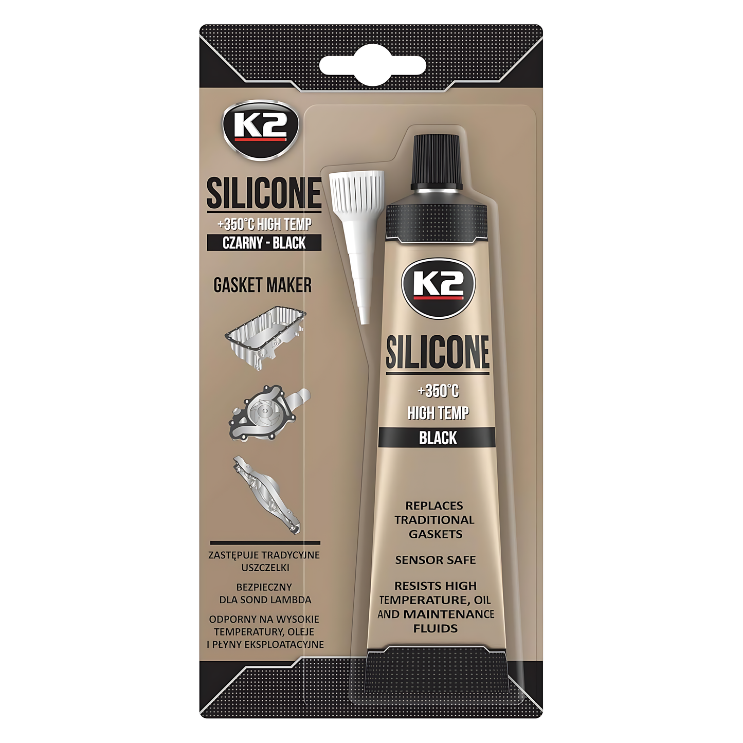 K2 Black Silicone 85g High-Temperature +350 C Gasket Maker - Sealant for Engine Parts & Automotive