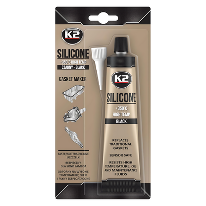 K2 Black Silicone 85g High-Temperature +350 C Gasket Maker - Sealant for Engine Parts & Automotive