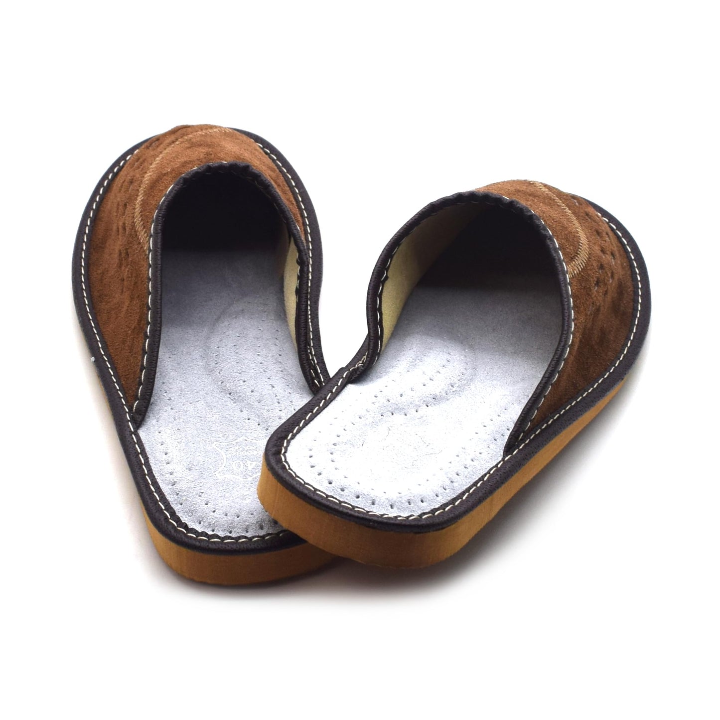 Men's Natural Suede Leather Slippers Shoes, Comfortable Slip-On Mules for Gents (Brown, Size: 9.5 UK / 44 EU)
