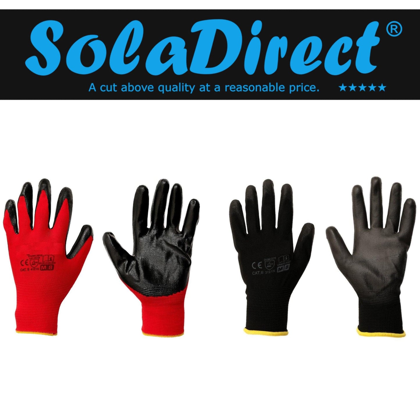 12 Pairs of Work Gloves, Heavy-Duty Nitrile Coated Protective Gloves, Secure & Anti-Slip Grip, Wear Resistant (Red, Large)