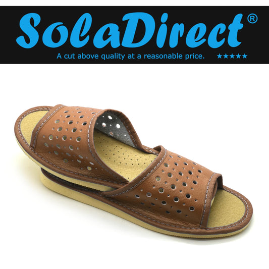 Women's Faux Leather Slippers Shoes, Open Toe Comfortable Slip-On Sandals Mules for Ladies (Brown, Size UK 6)