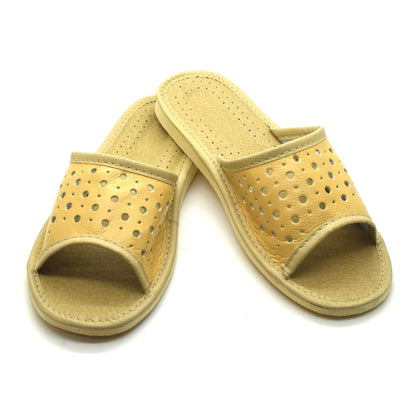 Women's Faux Leather Slippers Shoes, Open Toe Comfortable Slip-On Sandals Mules for Ladies (Beige, Size UK 8)