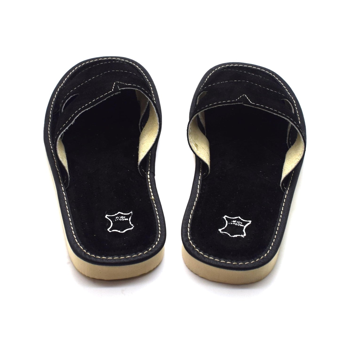 Men's Natural Suede Leather Slippers Shoes, Open Toe Comfortable Slip-On Sandals Mules for Gents (Black, Size: 6 UK / 40 EU)