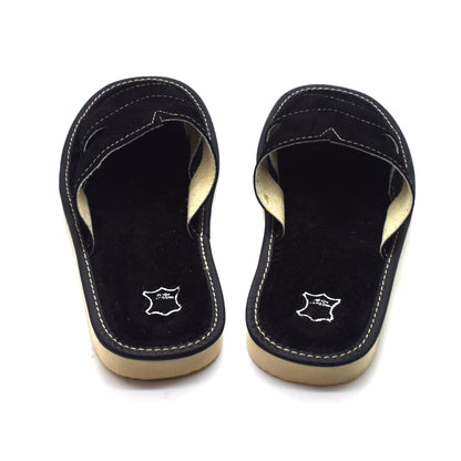Men's Natural Suede Leather Slippers Shoes, Open Toe Comfortable Slip-On Sandals Mules for Gents (Black, Size: 9 UK / 43 EU)