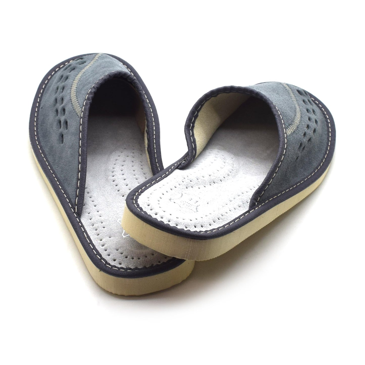 Men's Natural Suede Leather Slippers Shoes, Comfortable Slip-On Mules for Gents (Grey, Size: 11 UK / 46 EU)