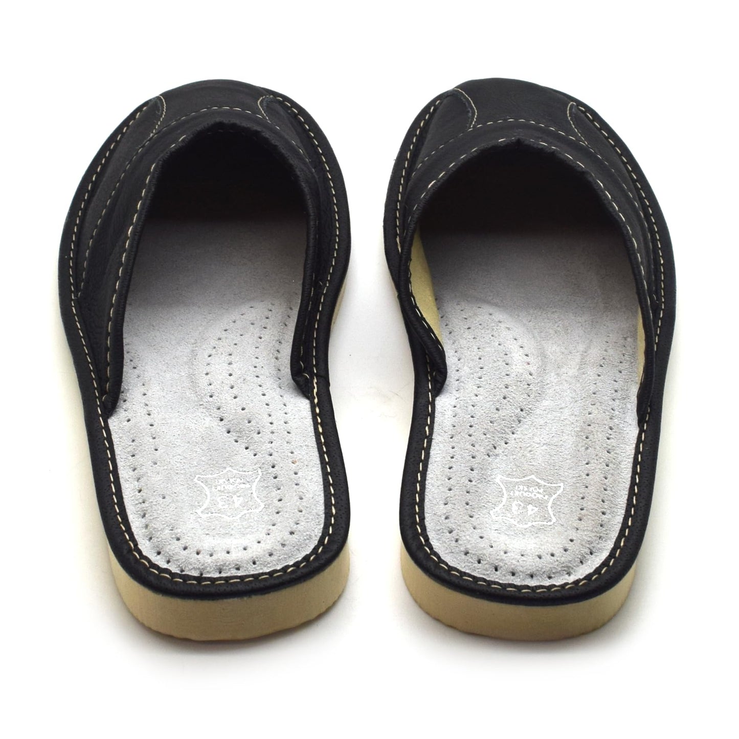 Men's Natural Leather Slippers Shoes, Closed Toe Comfortable Slip-On Sandals Mules for Gents (Black, Size: 11 UK / 46 EU)