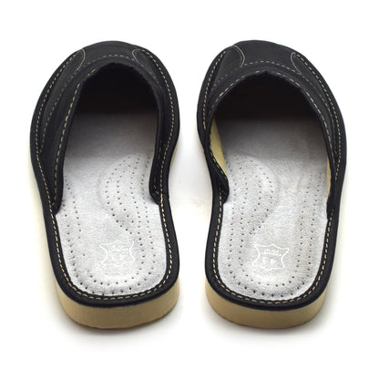 Men's Natural Leather Slippers Shoes, Closed Toe Comfortable Slip-On Sandals Mules for Gents (Black, Size: 10.5 UK / 45 EU)
