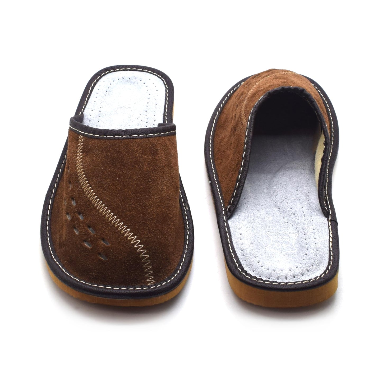 Men's Natural Suede Leather Slippers Shoes, Comfortable Slip-On Mules for Gents (Brown, Size: 6 UK / 40 EU)