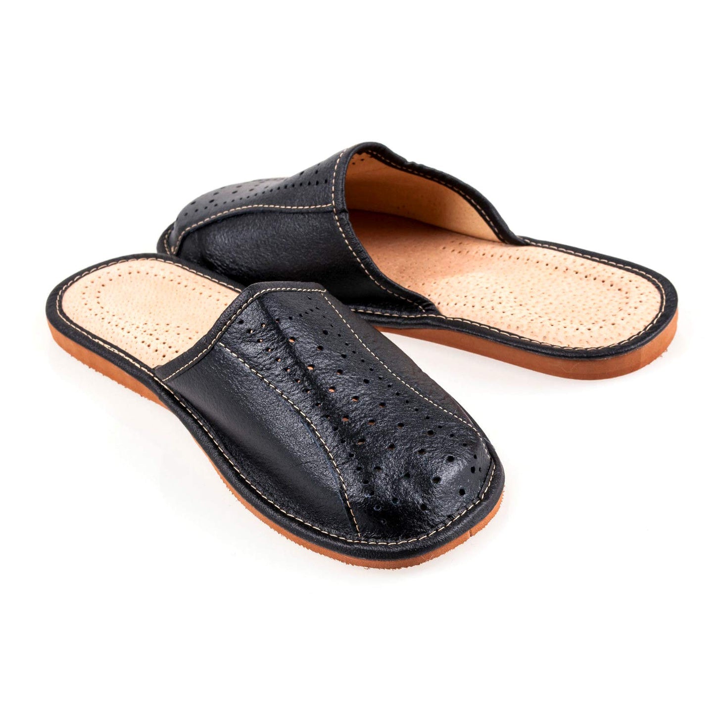 Men's Handmade Leather Slippers 100% Natural Leather (Size UK 8 / EU 42) Black