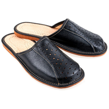 Men's Handmade Leather Slippers 100% Natural Leather (Size UK 9 / EU 43) Black