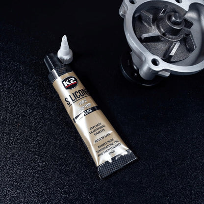 K2 Black Silicone 85g High-Temperature +350 C Gasket Maker - Sealant for Engine Parts & Automotive