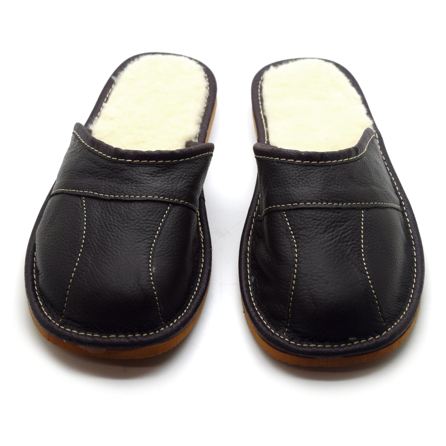 Men's Natural Leather Slippers with Warm and Cosy Fur Lining, Comfort Winter Slip On Mules (Dark Brown, Size: 6 UK / 40 EU)