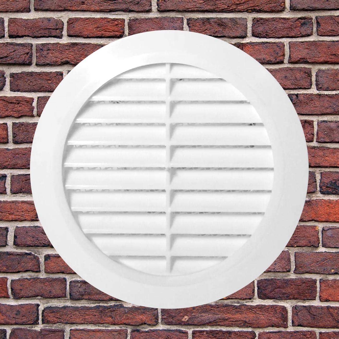 White Louvred Wall Vent Grille with Flyscreen for 125 mm / 5" Round Wall Outlet - Air Ventilation Duct Cover with Flange