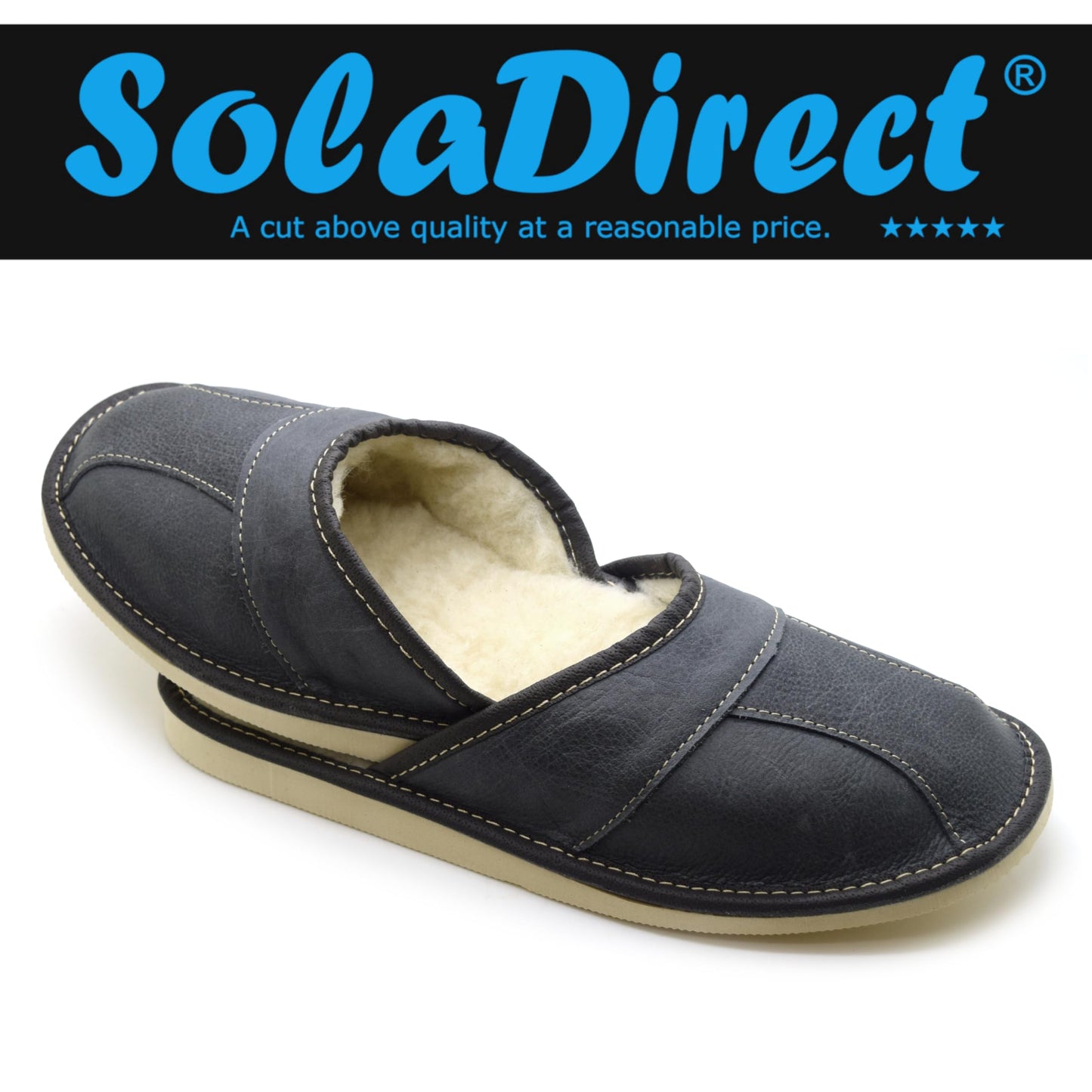Men's Natural Leather Slippers with Warm and Cosy Fur Lining, Comfort Winter Slip On Mules (Graphite Grey, Size: 9.5 UK / 44 EU)