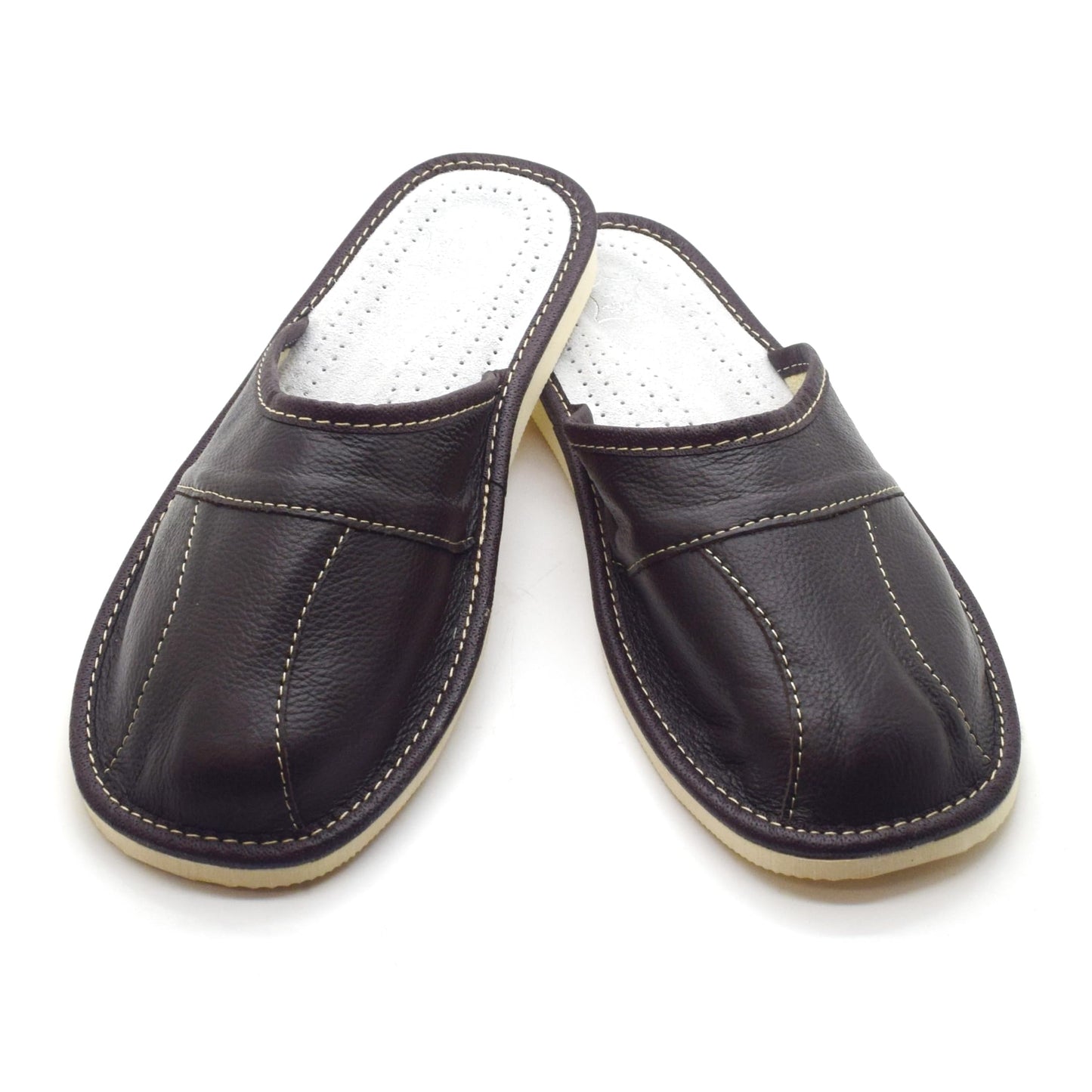 Men's Natural Leather Slippers Shoes, Closed Toe Comfortable Slip-On Sandals Mules for Gents (Dark Brown, Size: 7 UK / 41 EU)