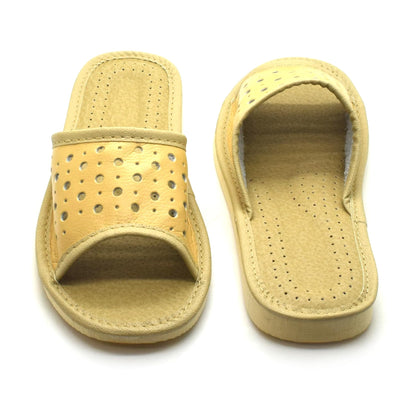 Women's Faux Leather Slippers Shoes, Open Toe Comfortable Slip-On Sandals Mules for Ladies (Beige, Size UK 4)