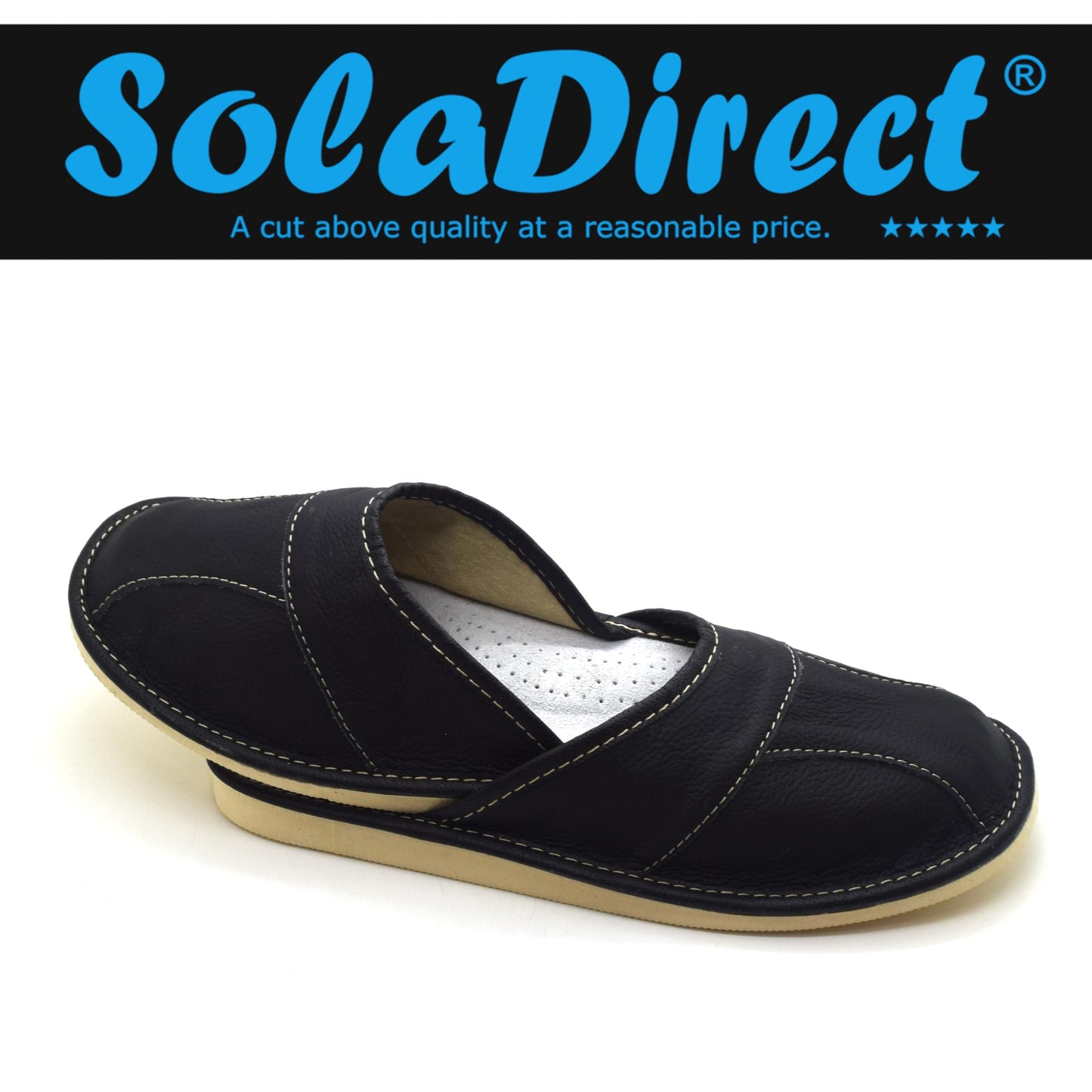 Men's Natural Leather Slippers Shoes, Closed Toe Comfortable Slip-On Sandals Mules for Gents (Black, Size: 11 UK / 46 EU)