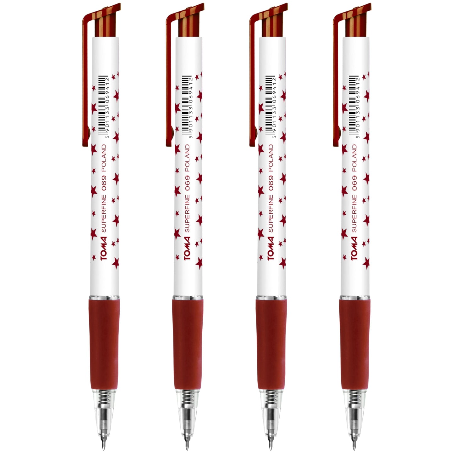 Ballpoint Pens, Retractable Smudge Free Pens, Extra Fine Point 0.5 mm, Ideal for School, Office, Everyday Use (Red, 4 Pens)