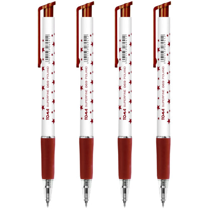 Ballpoint Pens, Retractable Smudge Free Pens, Extra Fine Point 0.5 mm, Ideal for School, Office, Everyday Use (Red, 4 Pens)