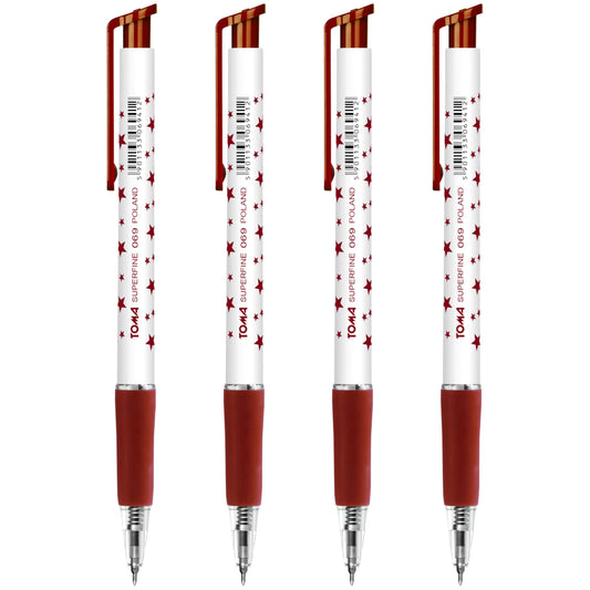 Ballpoint Pens, Retractable Smudge Free Pens, Extra Fine Point 0.5 mm, Ideal for School, Office, Everyday Use (Red, 4 Pens)