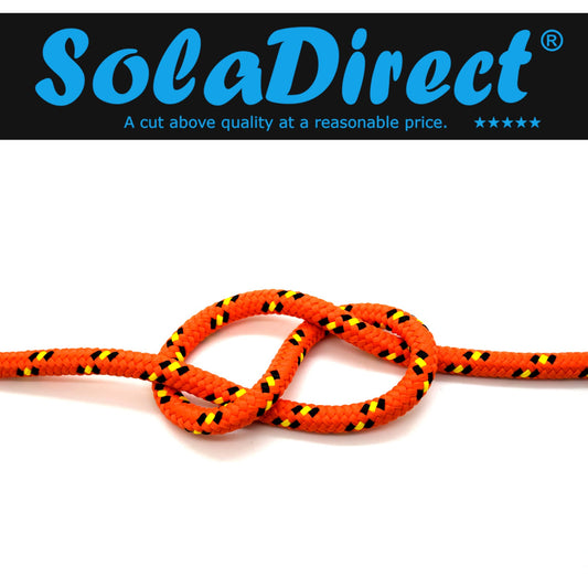 5mm x 100 metres / 328 ft of Orange & Black Polypropylene Rope, Solid Braided Poly Rope Cord Twine for Boating, Yachting, Camping