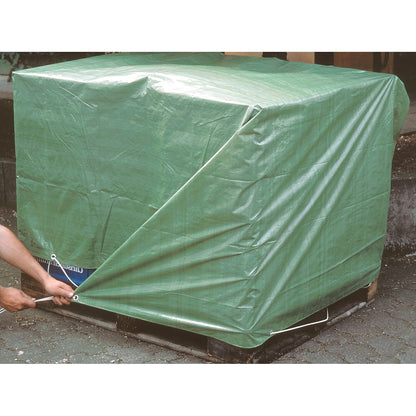 3 x 3 m Tarpaulin Waterproof Heavy Duty Cover Ground Sheet Camping with 4 Tarp Clips + 10m / 30ft Bungee Cord (Green - 90GSM)