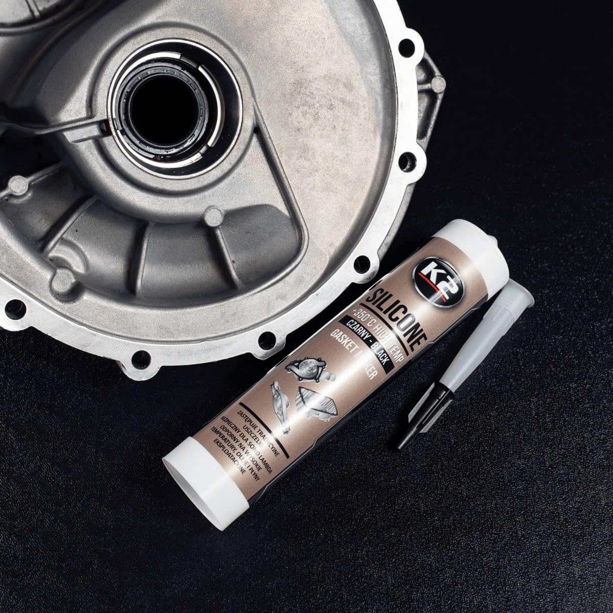 K2 Black Silicone 300g High-Temperature +350 C Gasket Maker - Sealant for Engine Parts & Automotive