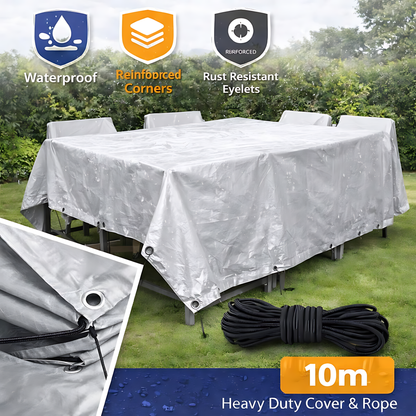 Heavy Duty Silver Tarpaulin 4 x 5 m 260 GSM Waterproof Weather Resistant Poly Tarp, Reinforced Edges & Eyelets, 10m Bungee