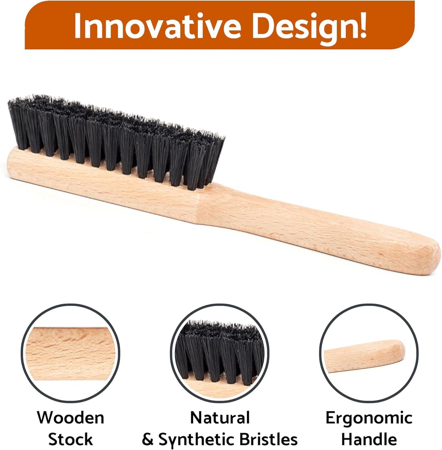 Small Wooden Clothes Brush with Natural & Synthetic Bristles - Anti-Static for Suits, Suede, Velvet, Wool, Shoes, and Furniture -