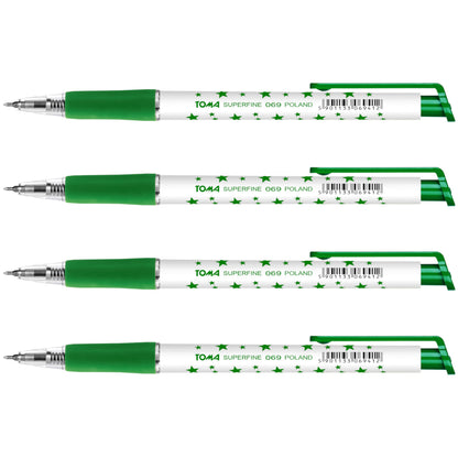 Ballpoint Pens, Retractable Smudge Free Pens, Extra Fine Point 0.5 mm, Ideal for School, Office, Everyday Use (Green, 4 Pens)