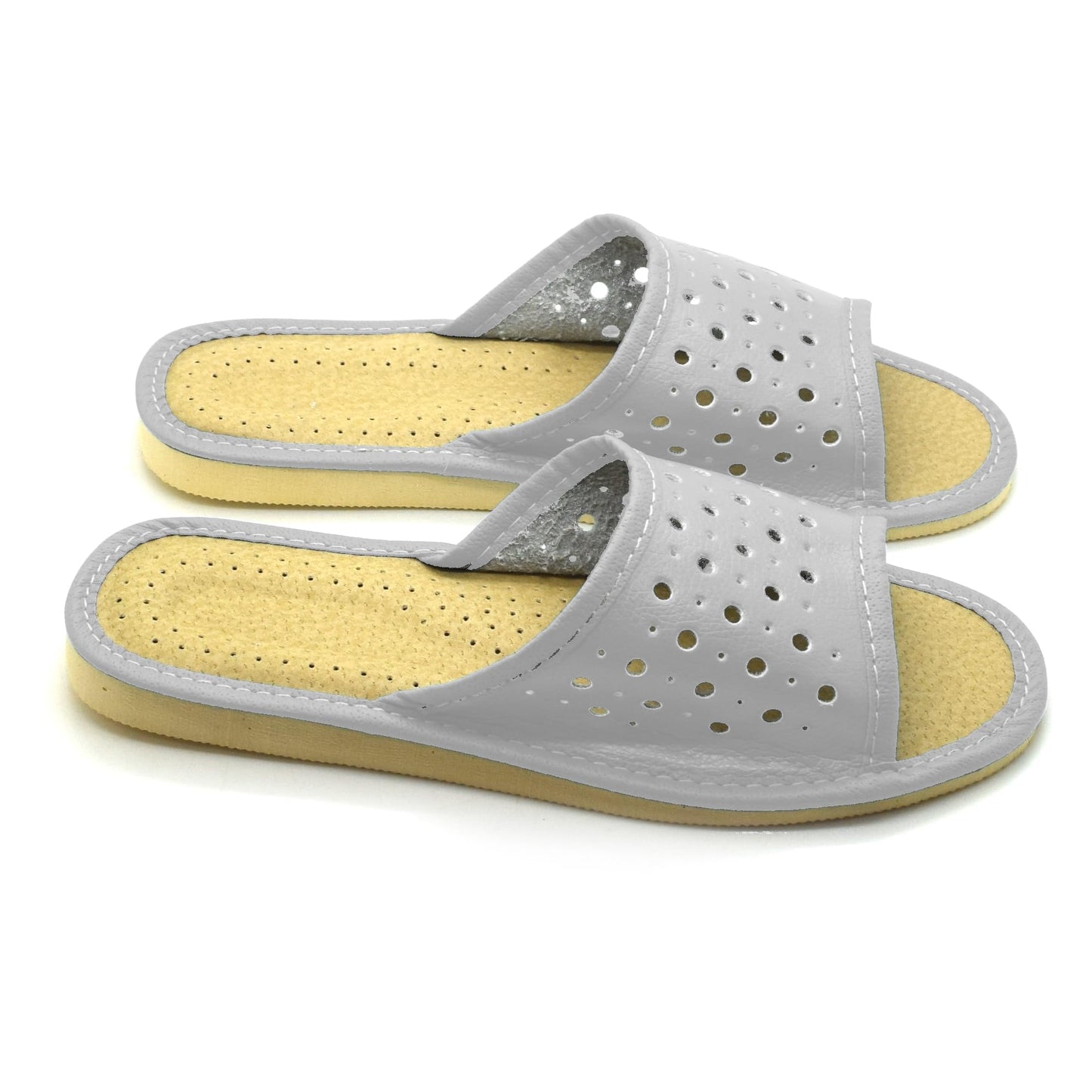 Women's Faux Leather Slippers Shoes, Open Toe Comfortable Slip-On Sandals Mules for Ladies (White, Size UK 7)