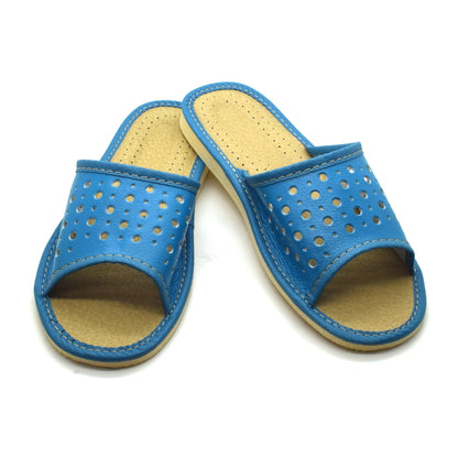 Women's Faux Leather Slippers Shoes, Open Toe Comfortable Slip-On Sandals Mules for Ladies (Blue, Size UK 4)